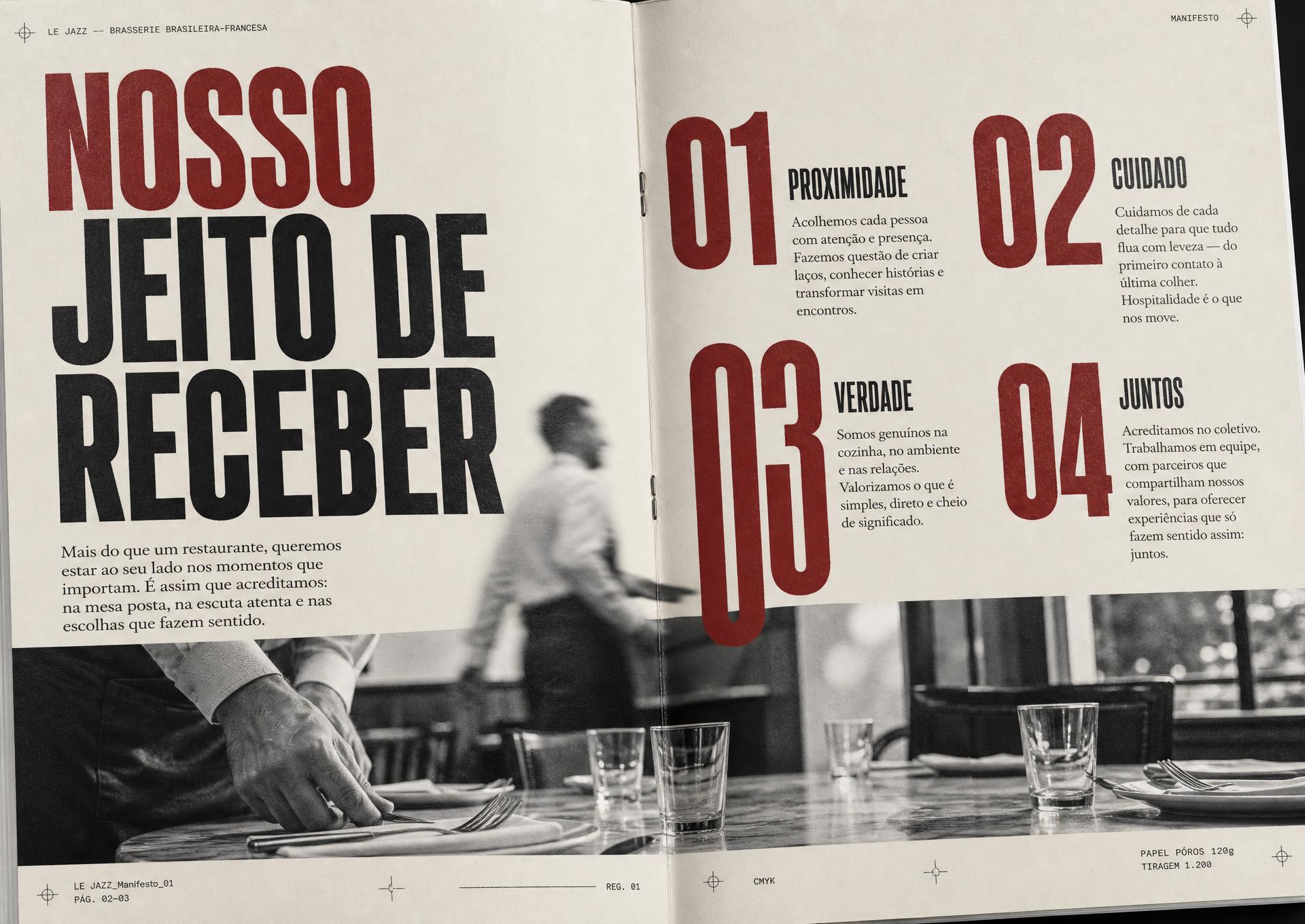 Manifesto impresso Nosso jeito de receber, com os quatro princ\u00edpios da cultura do Le Jazz