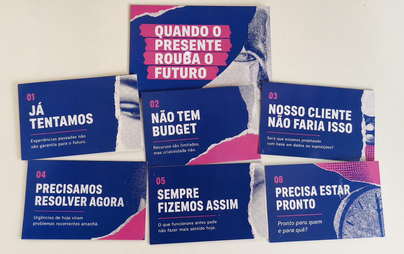 Cartas azuis e rosas com seis desvios mentais que encerram uma ideia cedo