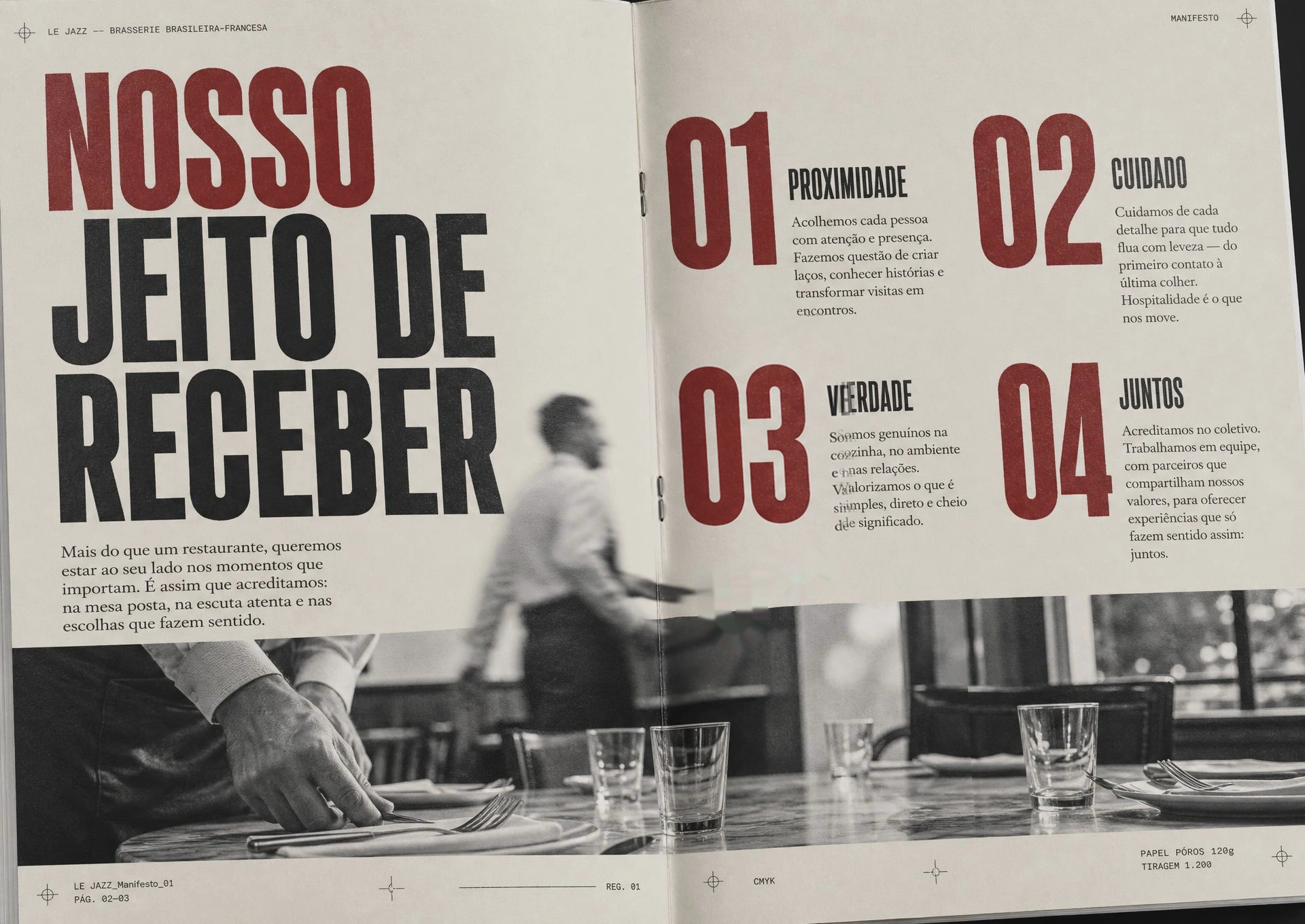 Manifesto impresso Nosso jeito de receber, com os quatro princ\u00edpios da cultura do Le Jazz